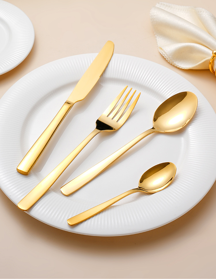 不锈钢牛排刀叉勺光身方柄甜品勺西餐具套装酒店勺子叉子厂家批发详情5