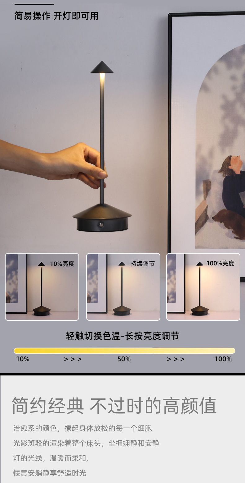 Cross-border wholesale night lights, creative pointed top table lamps, outdoor camping charging lamps, restaurant, coffee shop and bar ambient lights pic 6