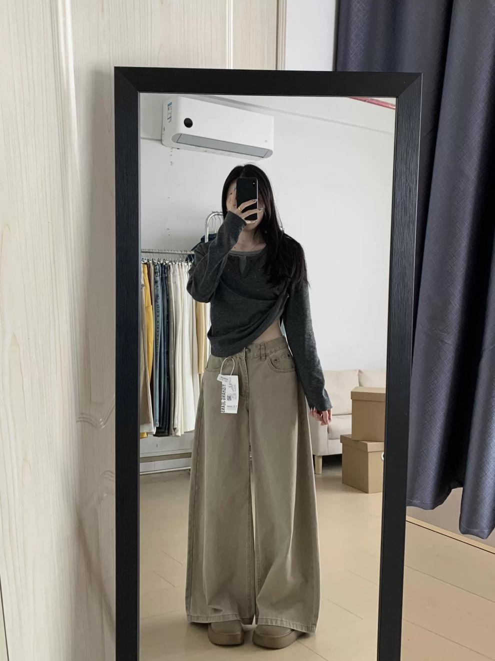 卡其色宽松阔腿牛仔裤女夏季新款高腰宽松显瘦休闲百搭垂感拖地裤详情4