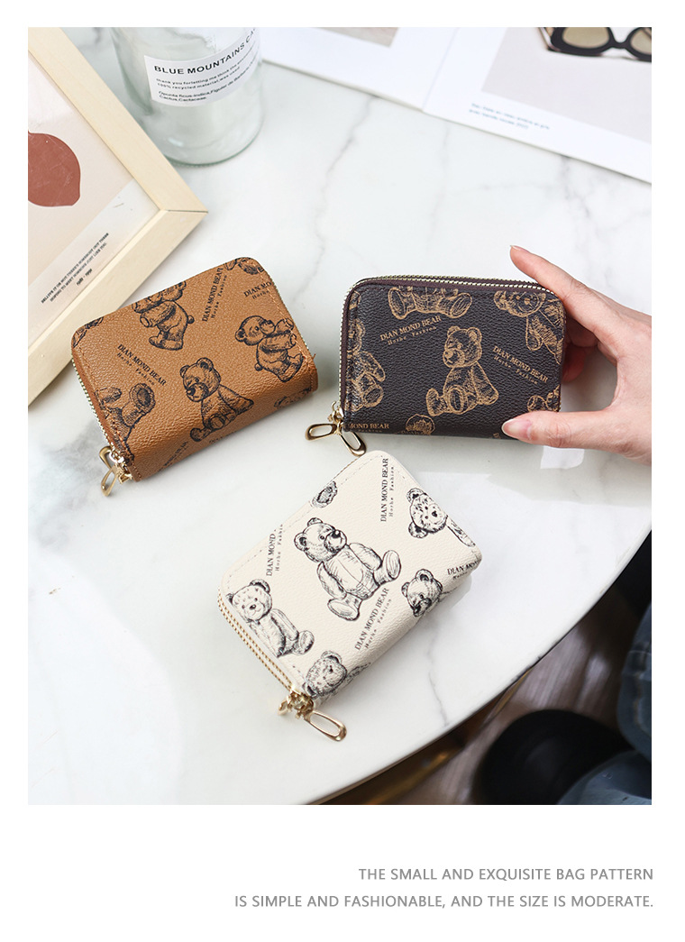 新款双层拉链风琴卡包短款卡通小熊印花风琴卡包多卡位零钱包批发详情3