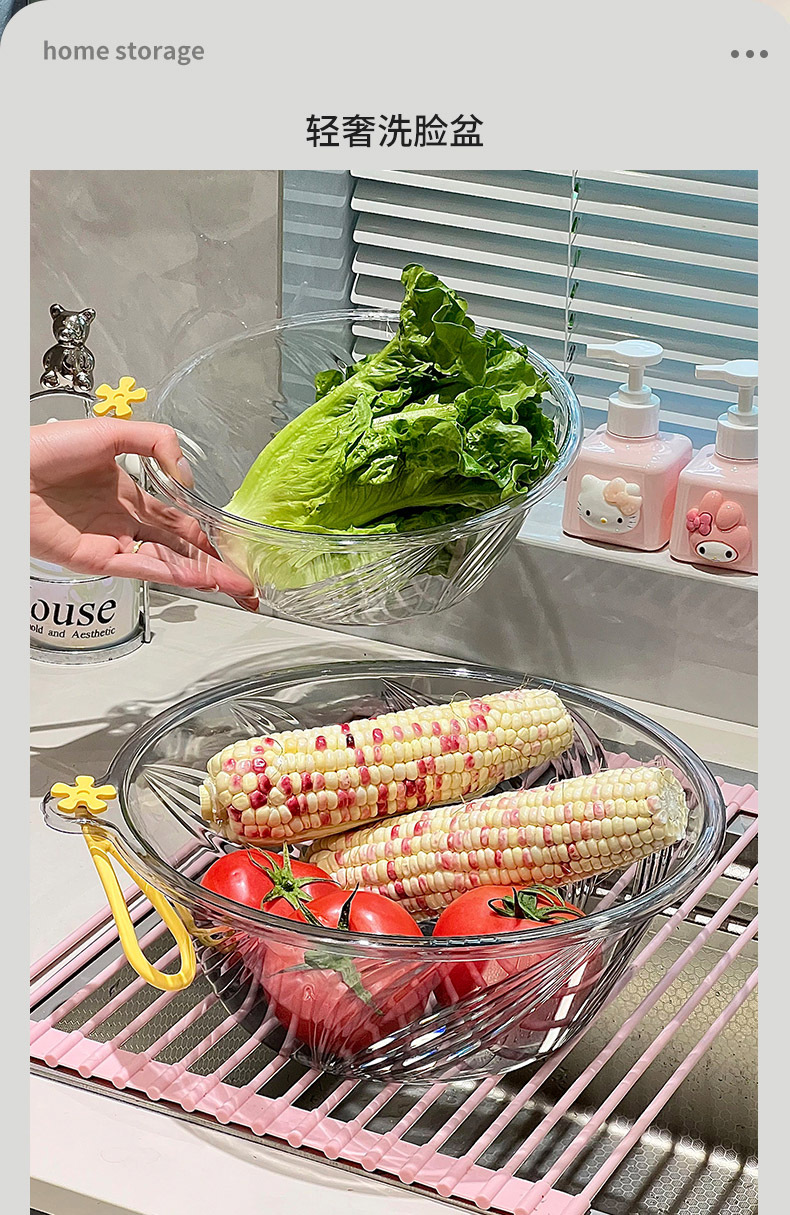 家用高颜值透明加厚纹理洗衣盆多功能壁挂洗脚盆塑料厨房洗菜盆子详情2