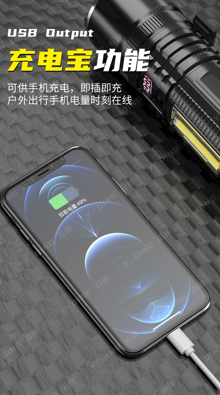 跨境抖音新品超强远射手电筒强光户外充电LED变焦数显白激光手电详情16