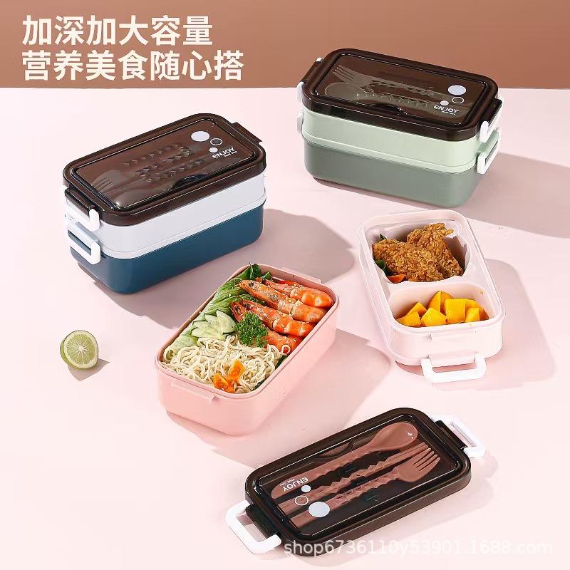 Double-layer bento box, office worker fat-reducing meal, compartments lunch box, microwave oven-safe, large-capacity lunch box pic 4