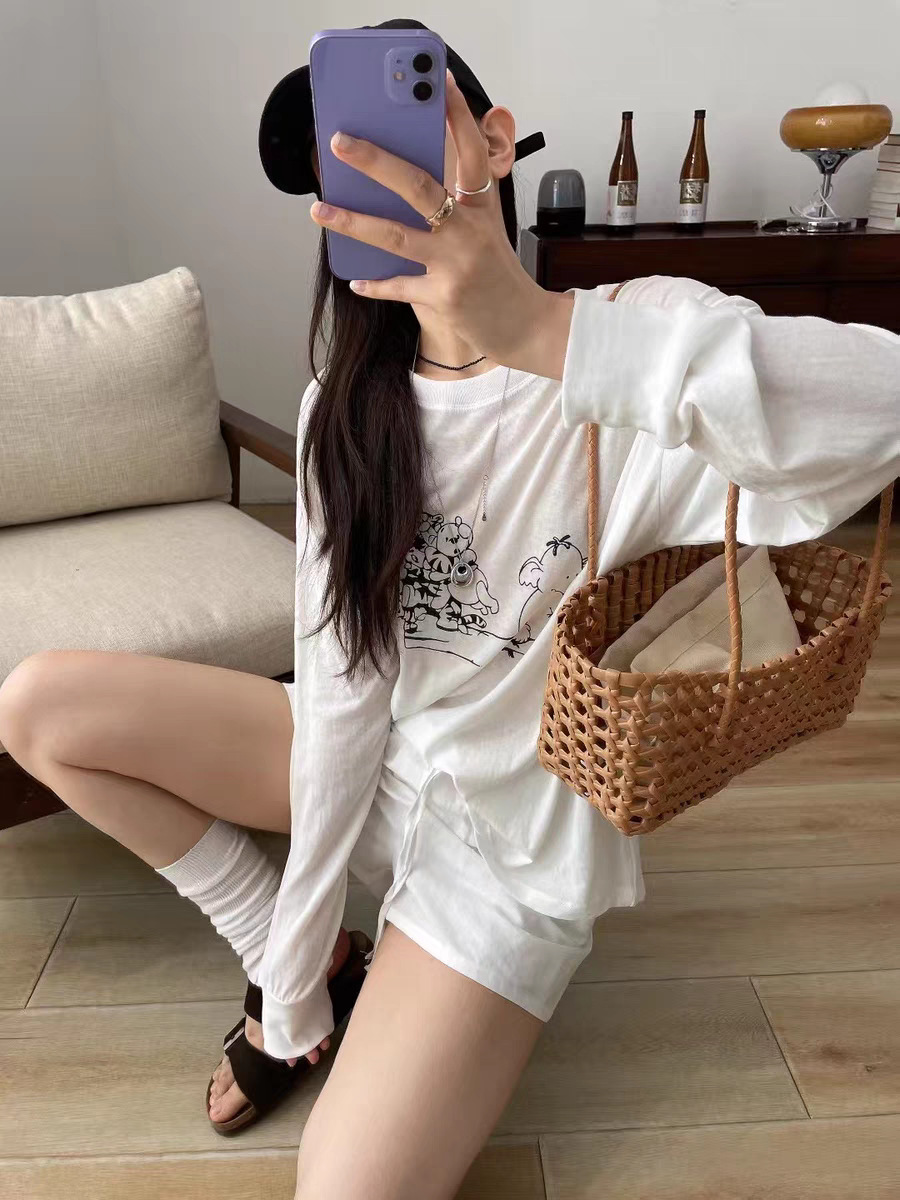 In stock 2025 summer new style, Dongdaemun, South Korea, round-neck super cute cartoon print sun protection long-sleeved T-shirt top for women pic 29