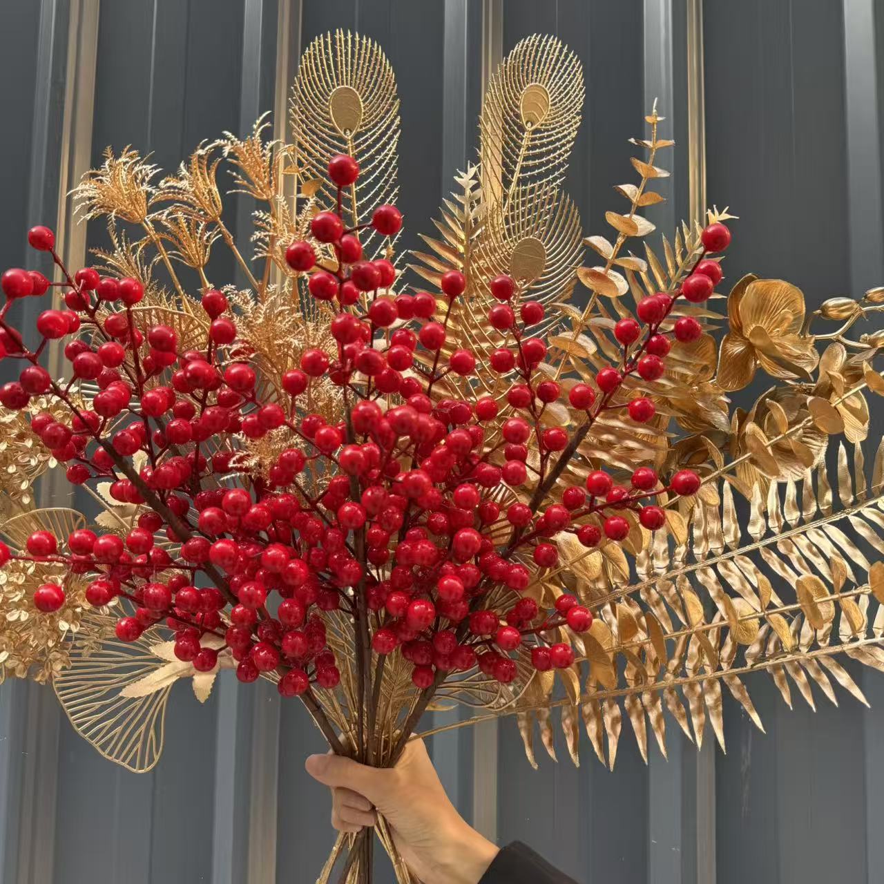 红果果仿真花福桶diy插花仿真冬青果新年装饰花年宵花批发详情17