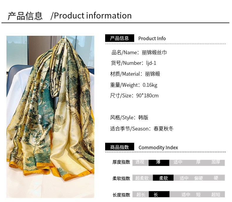 夏季仿真丝丝巾时尚高档大牌长巾防晒真丝丝巾批发围巾披风女夏天详情3