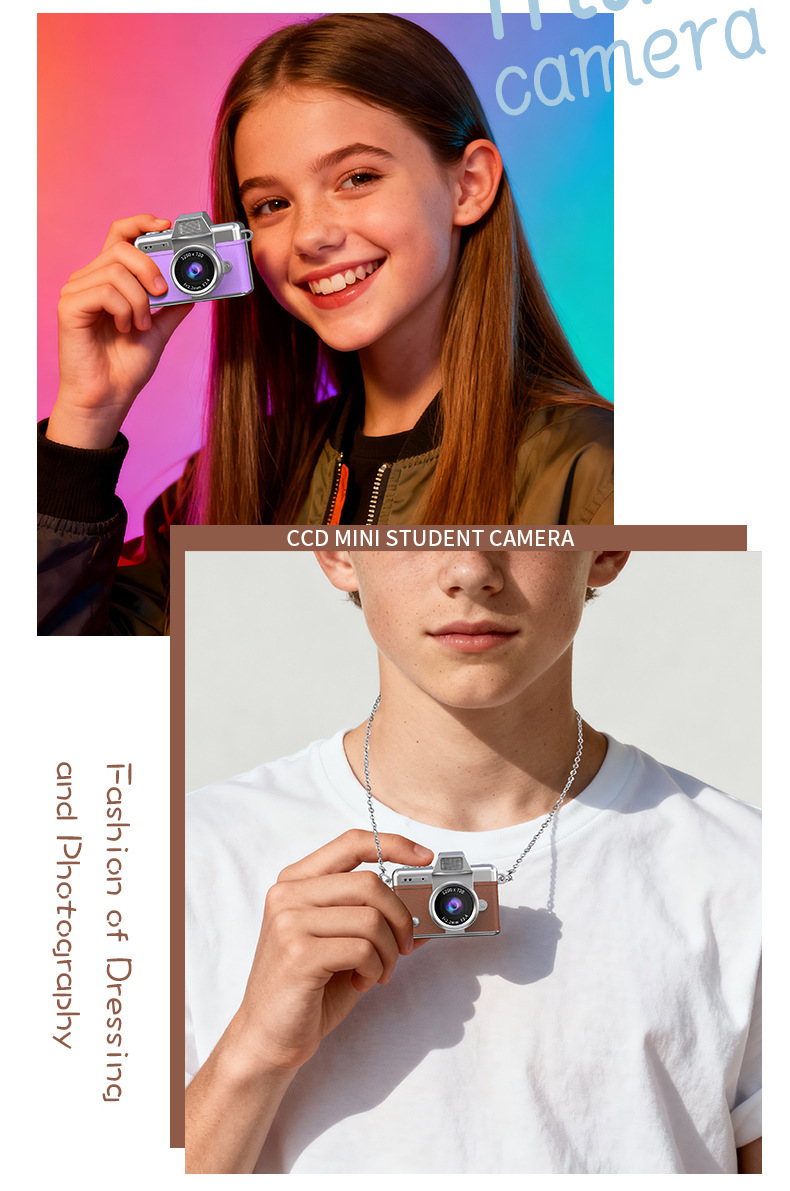Cross-border thumb flip screen mini camera, a retro ccd high-definition portable small camera for students on campus pic 4