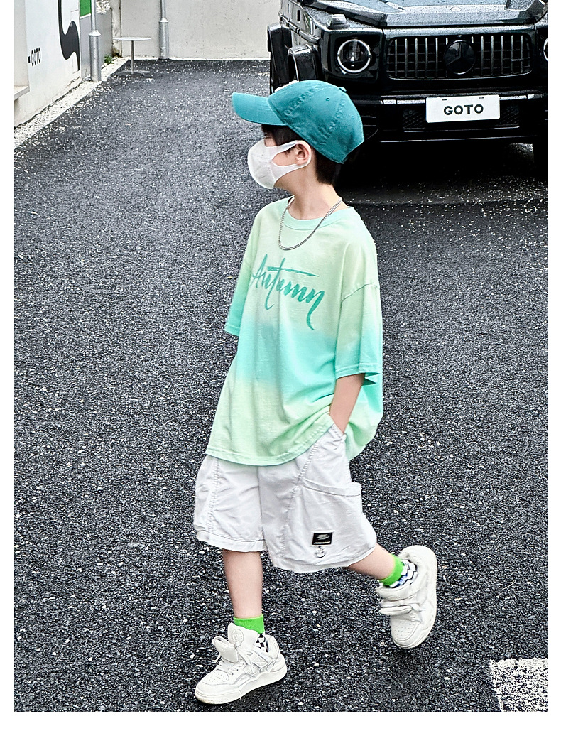 熊猫圆圆渐变男童夏季套装 2024跨境新款儿童短袖二件套织里童装详情48