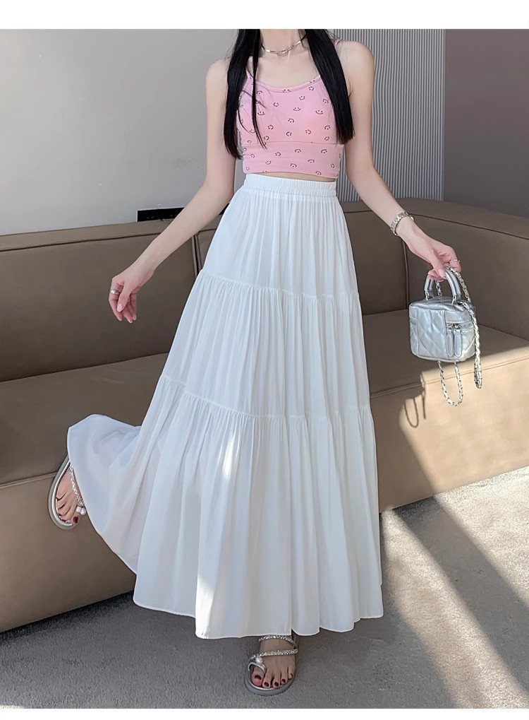 蛋糕裙半身裙女2024新款夏气质高腰显瘦梨形身材a字大摆白色长裙详情15