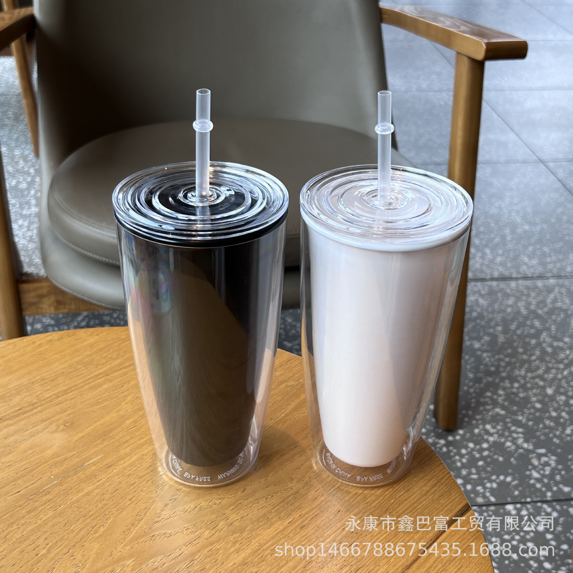 跨境新款网红高颜值水杯批发双层塑料杯便携情侣吸管杯创意女王杯详情11