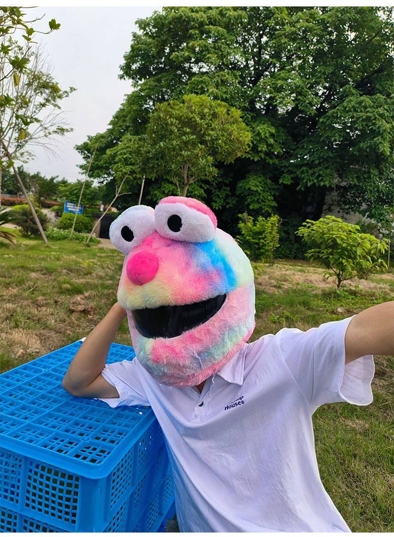 Helmet cap protective cover, big-eyed monster motorcycle, motorcycle, personalized cartoon plush head cover, frog riding, mask removal for warmth pic 11