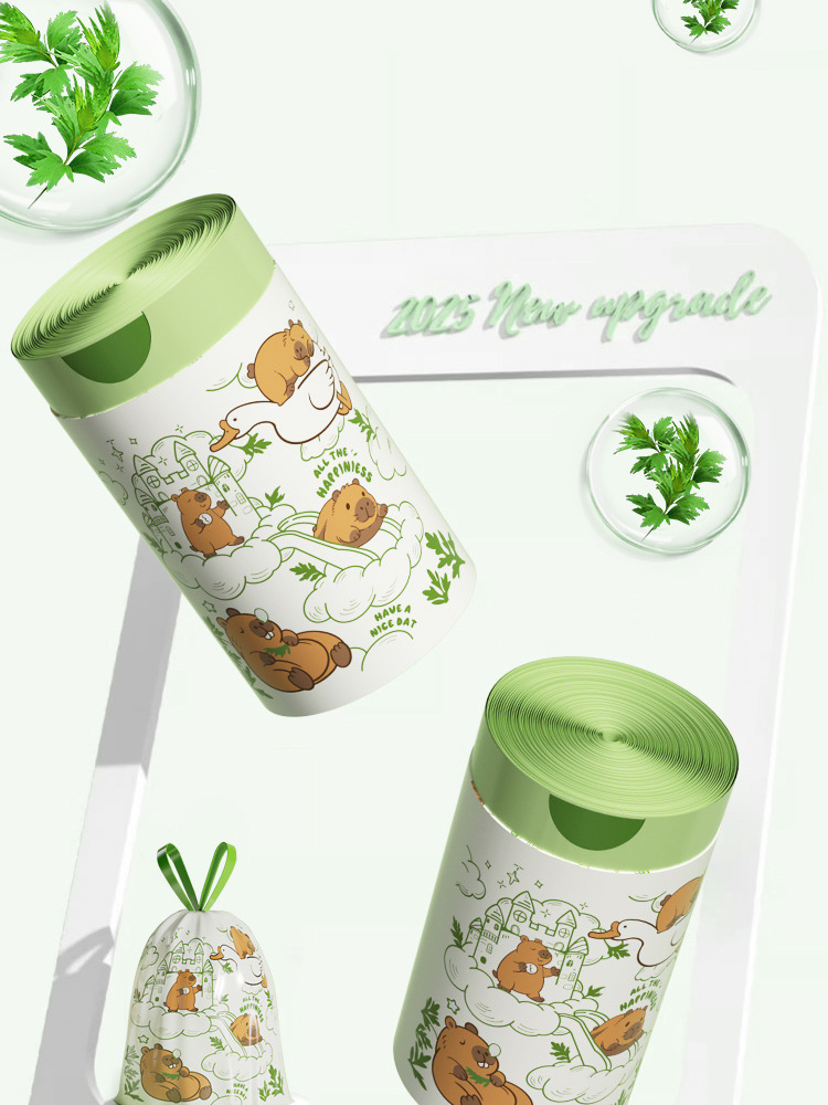 Extra-thick garbage bags, household thickened hand-held drawstring, office and kitchen special large tear-free mugwort cleaning bags pic 5