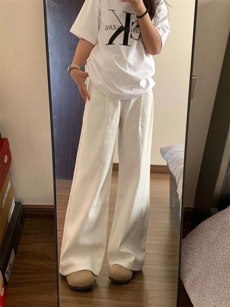 High-waisted jeans 2025 Spring/Autumn new style slimming loose pleated wide-leg straight leg casual drape floor-length pants pic 5