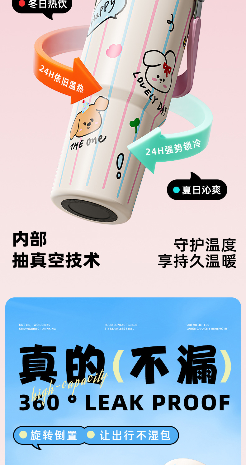 保温杯大容量杯子带吸管吸管提手高颜值卡通不锈钢水壶长效保温杯详情8