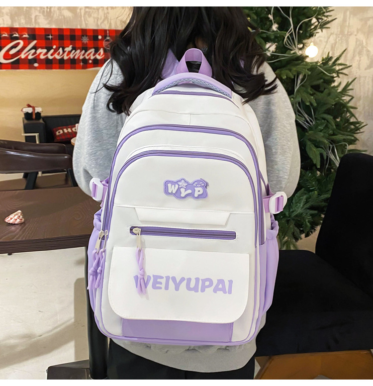 High-appearance-level color-blocking schoolbags for female junior high school students, large-capacity backpacks for high school students, multi-layered load-reducing backpacks for primary school students pic 12