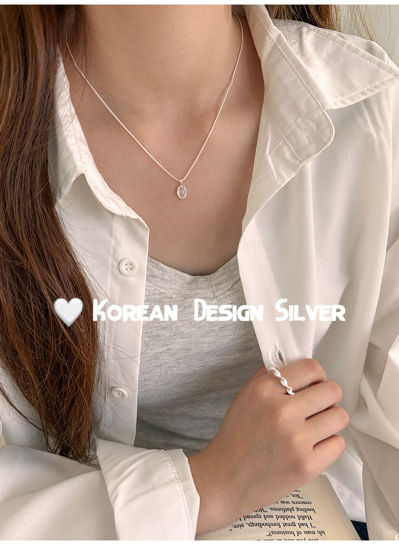 S925纯银椭圆白玉髓小众女款项链 2023新款锁骨链小红书爆款项链详情6