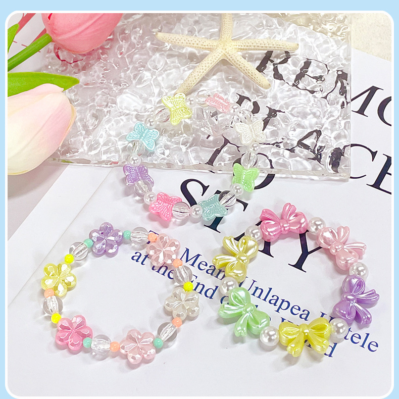 【可以】儿童可爱手链彩色亚克力串珠手环爱心蝴蝶结女孩手串手饰详情6