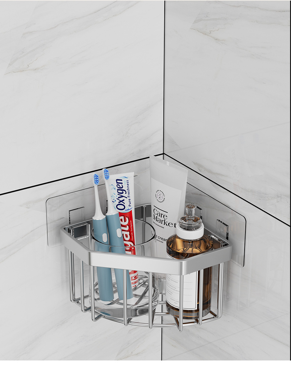 304不锈钢转角收纳篮浴室吸盘置物架三角形免打孔沥水架厨卫五金用品详情26