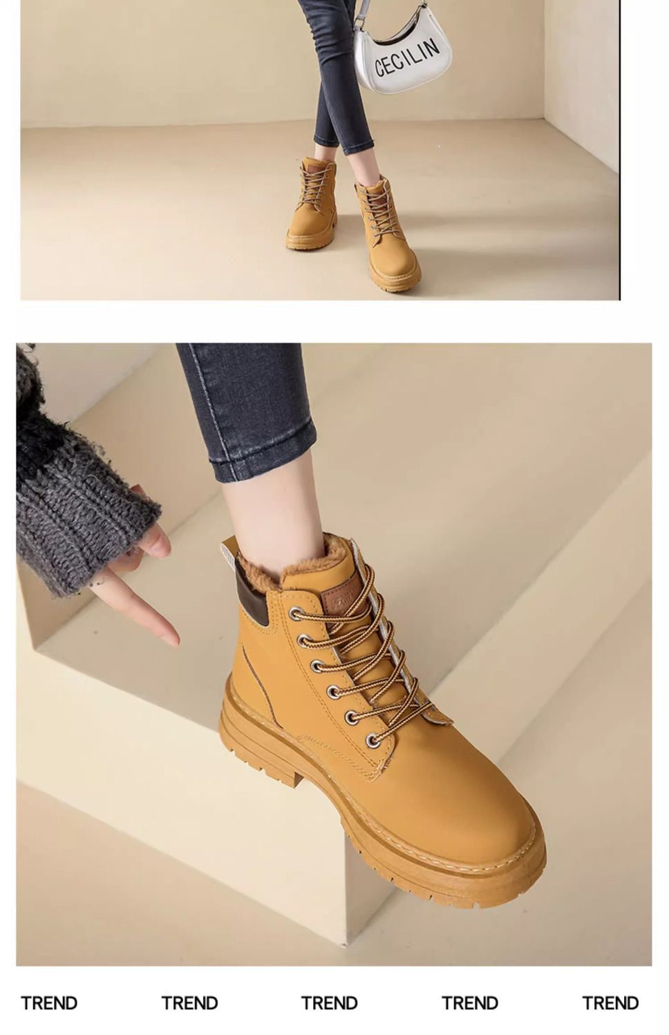 马丁靴女2025冬季爆款英伦风女鞋登山装短靴子加绒大黄靴详情9