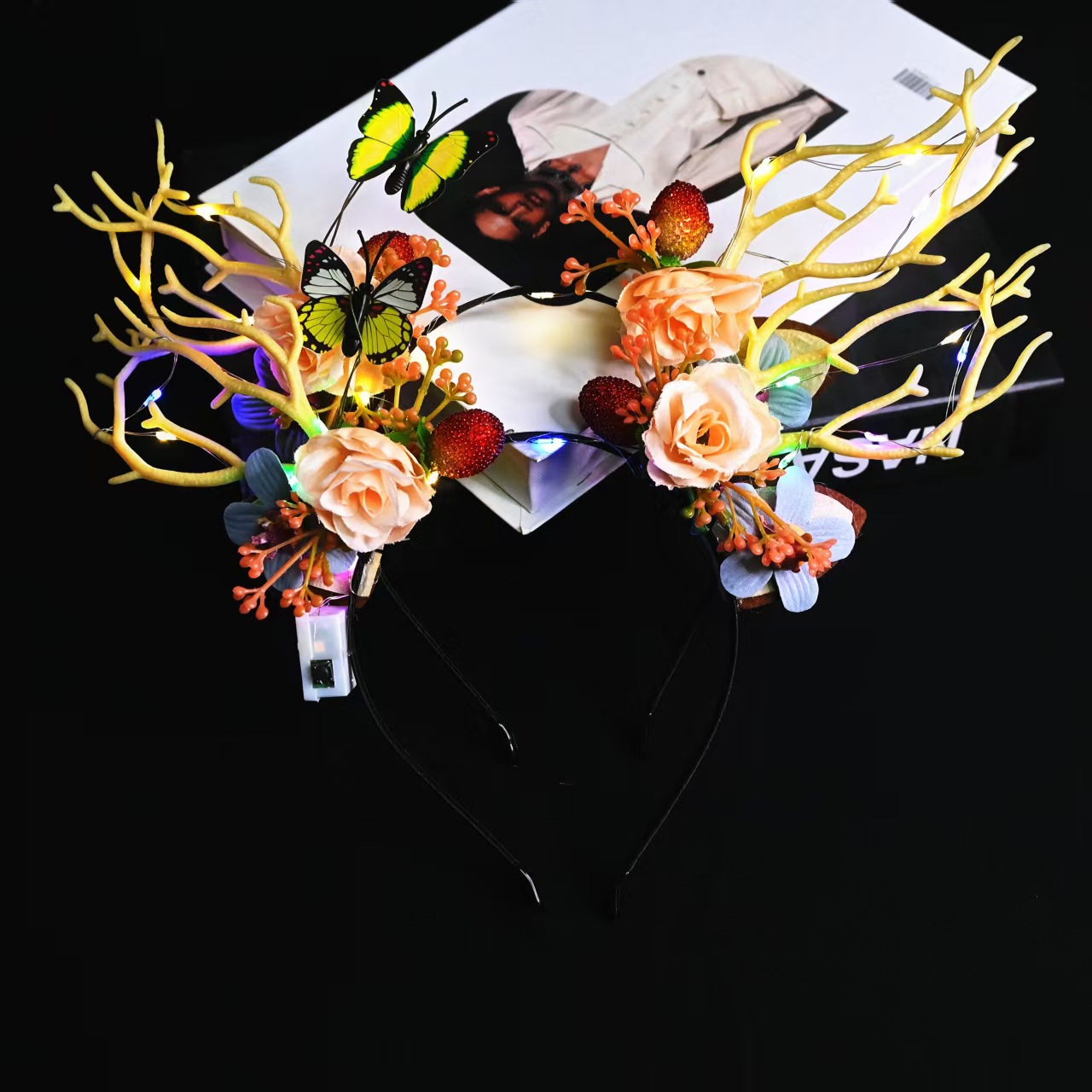 Big antler headbands, night market, glowing toys, shining headbands, Christmas reindeer flower fairy headwear wholesale pic 5