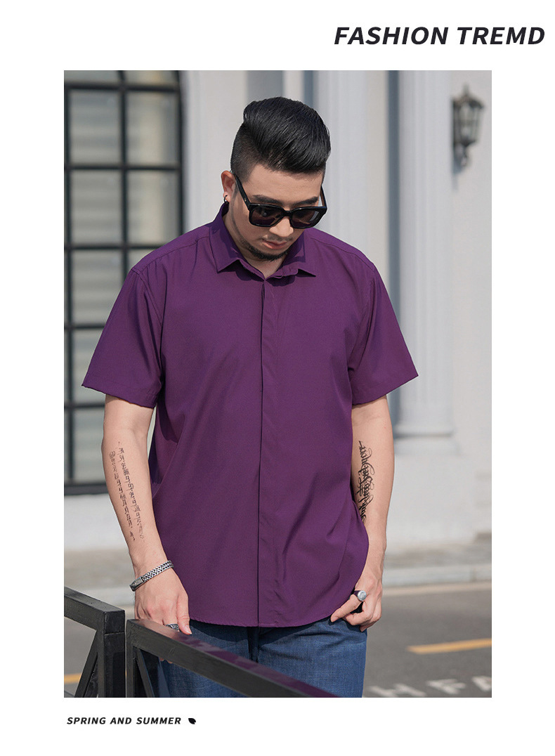 宽松大码男士短袖衬衫肥佬夏季商务休闲薄款纯色衬衣胖哥加肥寸衫详情19