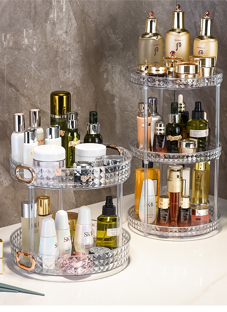 Cross-border light luxury dressing table, cosmetics rotating storage rack, bathroom desktop, perfume and skin care products storage rack tray pic 6