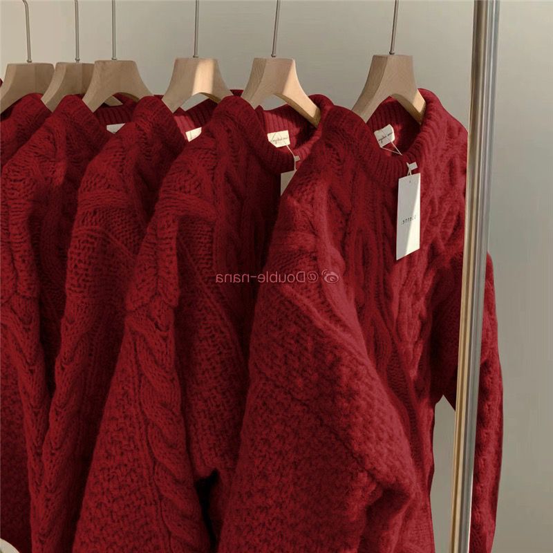 A large-sized red tweed sweater for Christmas and New Year, thick and loose for women, and a laid-back pullover sweater for autumn and winter pic 10