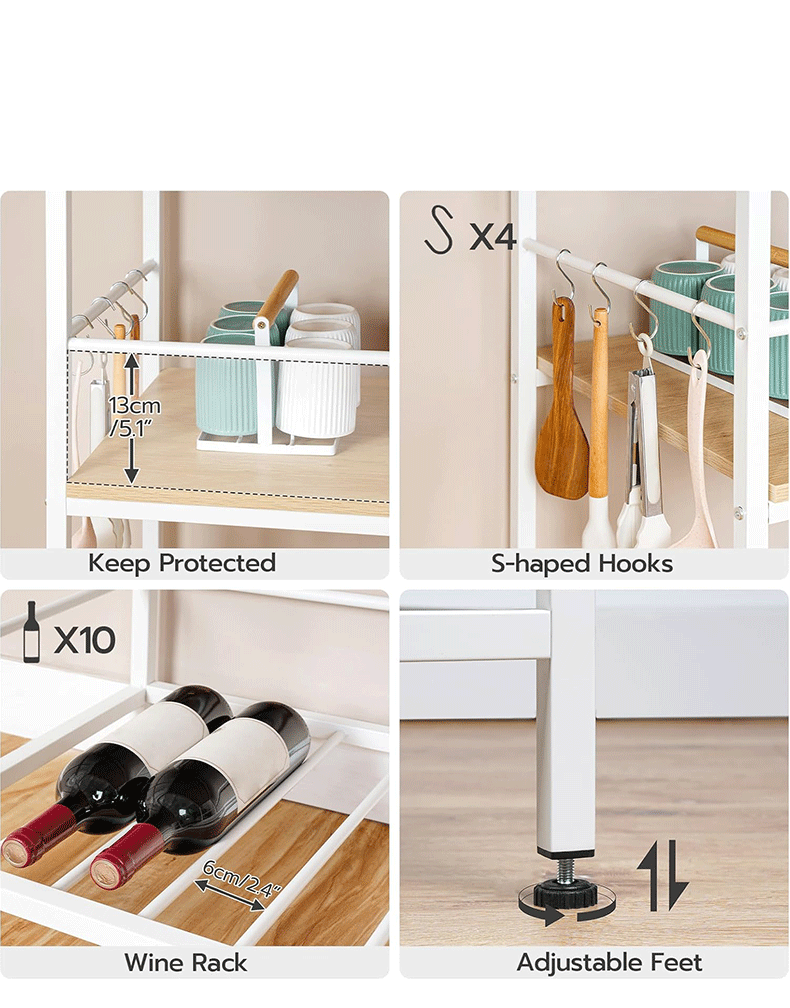 Amazon cross-border e-commerce kitchen shelf, kitchen island with storage space and power socket kitchen island table pic 3