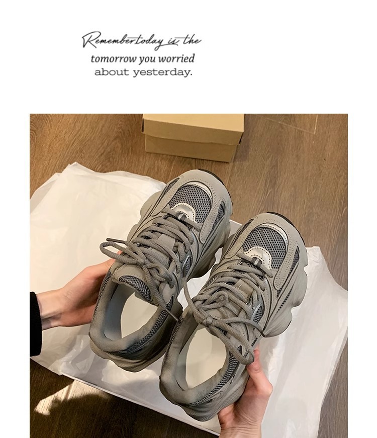 复古厚底灰色老爹鞋女款2025春季新款网面透气显脚小休闲运动鞋子详情22