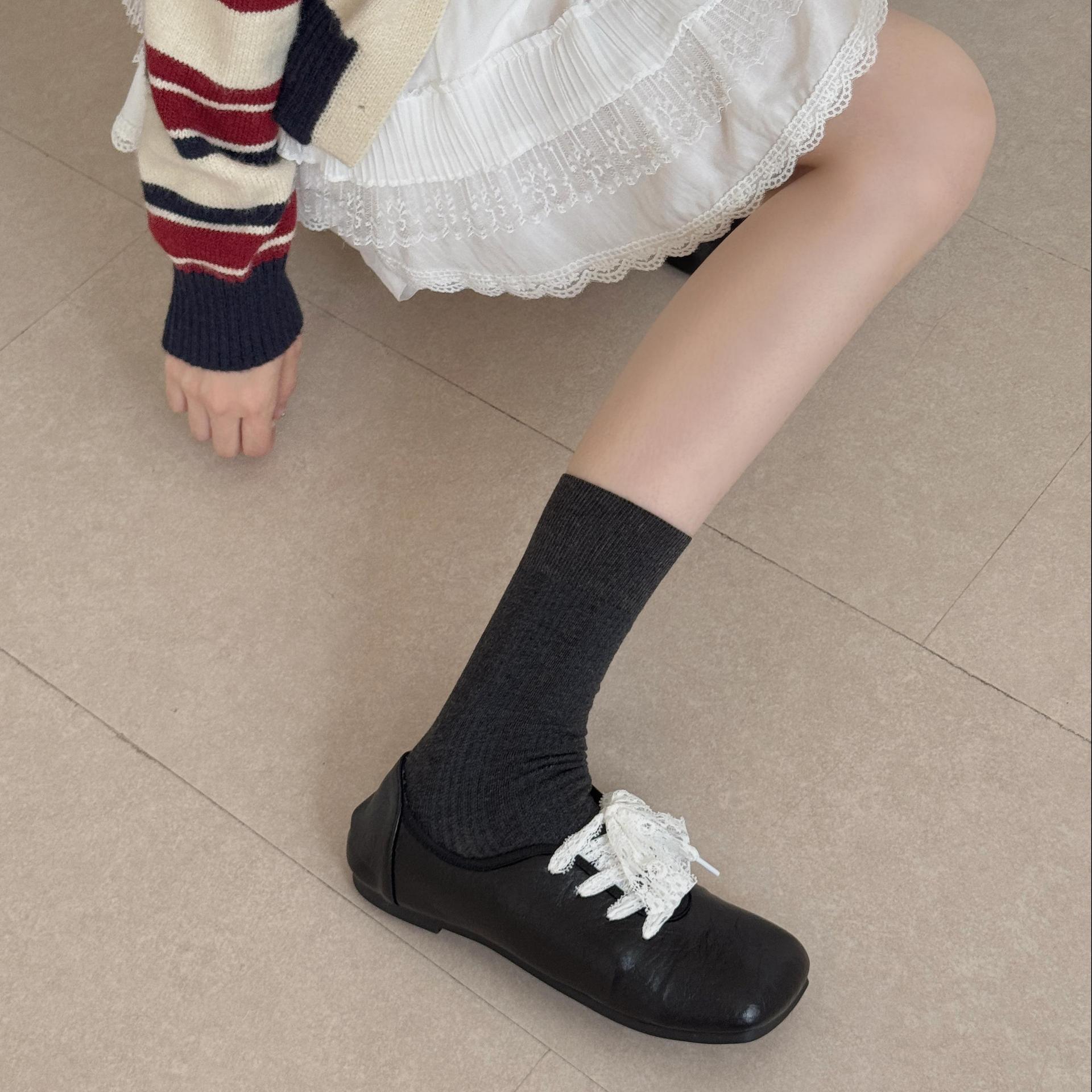 秋冬季新款袜子女无骨百搭纯棉中筒袜韩国学生ins竖抽条堆堆袜子详情16