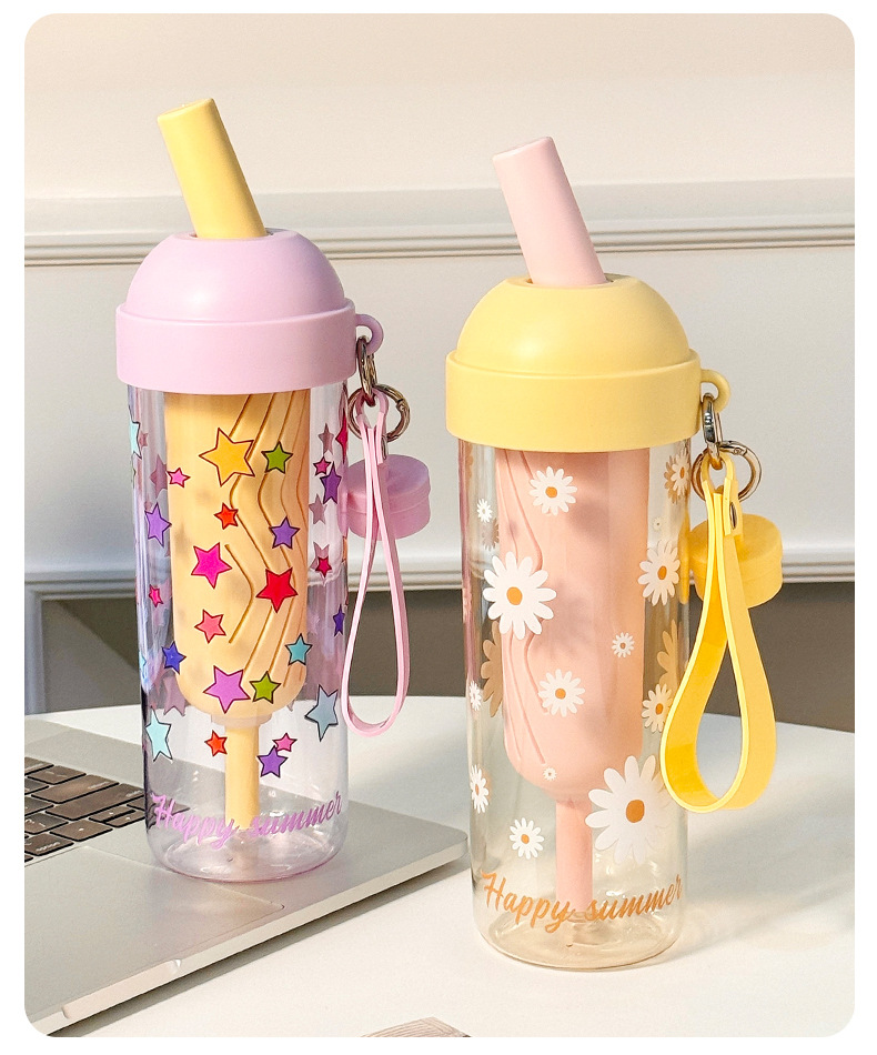 New Yebo plastic straw cup, cute cartoon TRitan water cup, student high appearance level tea and water separation double drinking cup pic 15