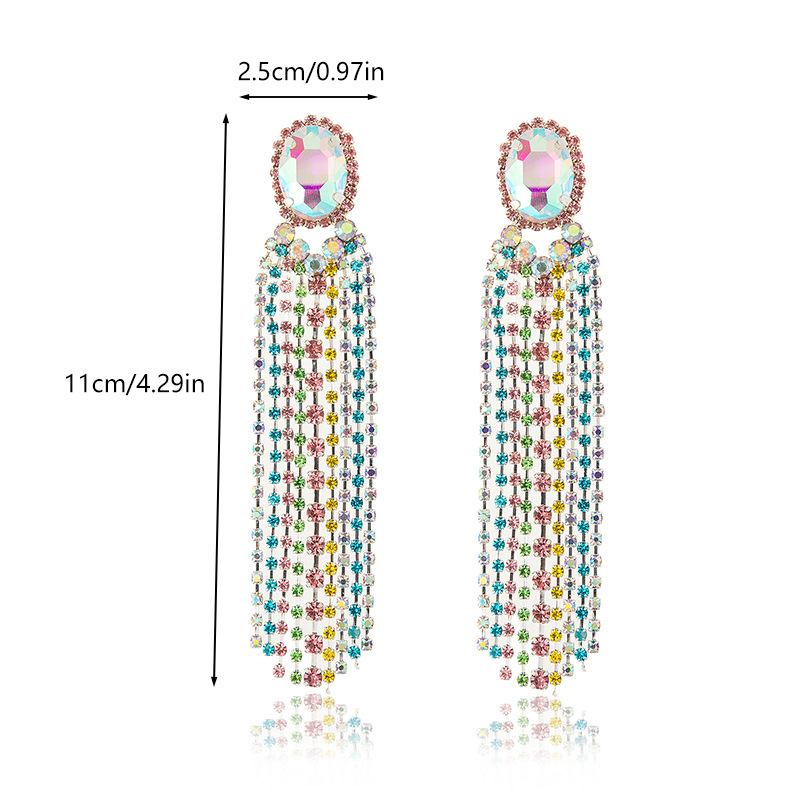 跨境新款多彩水钻流苏长条耳环欧美饰品爪链彩色镶钻耳饰earrings详情4
