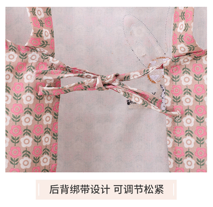 Cotton and linen mushroom rabbit flower H-shaped home apron, breathable large pocket waistband, kitchen cooking, oil-proof baking shoulder strap apron pic 9