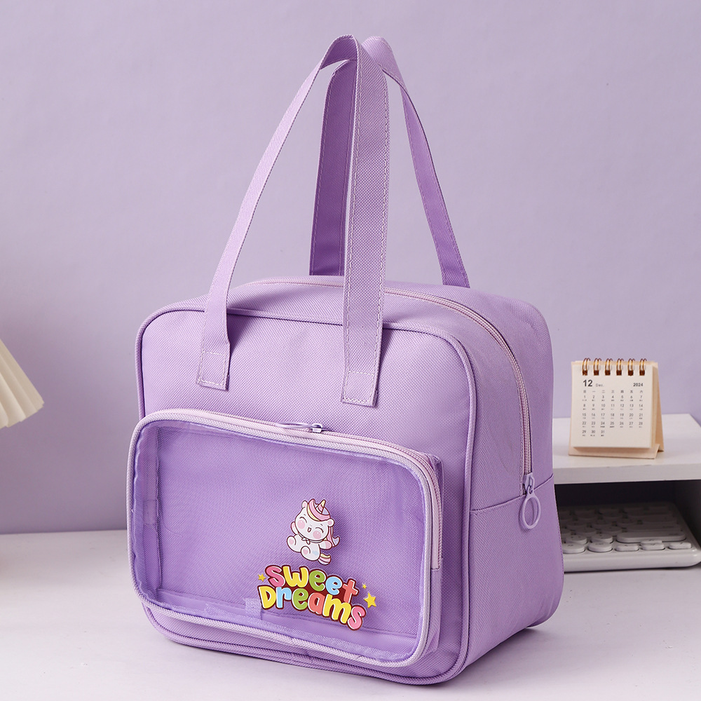 Light-colored cartoon bear printed student tutorial file bag, junior high school study handbag, tutorial Oxford cloth zipper bag pic 9