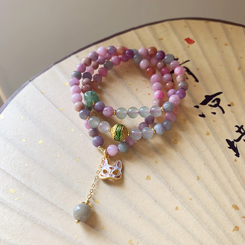 新中式狐狸面具混色玉石水晶手链女手串轻奢小众精致闺蜜串珠手绳详情10