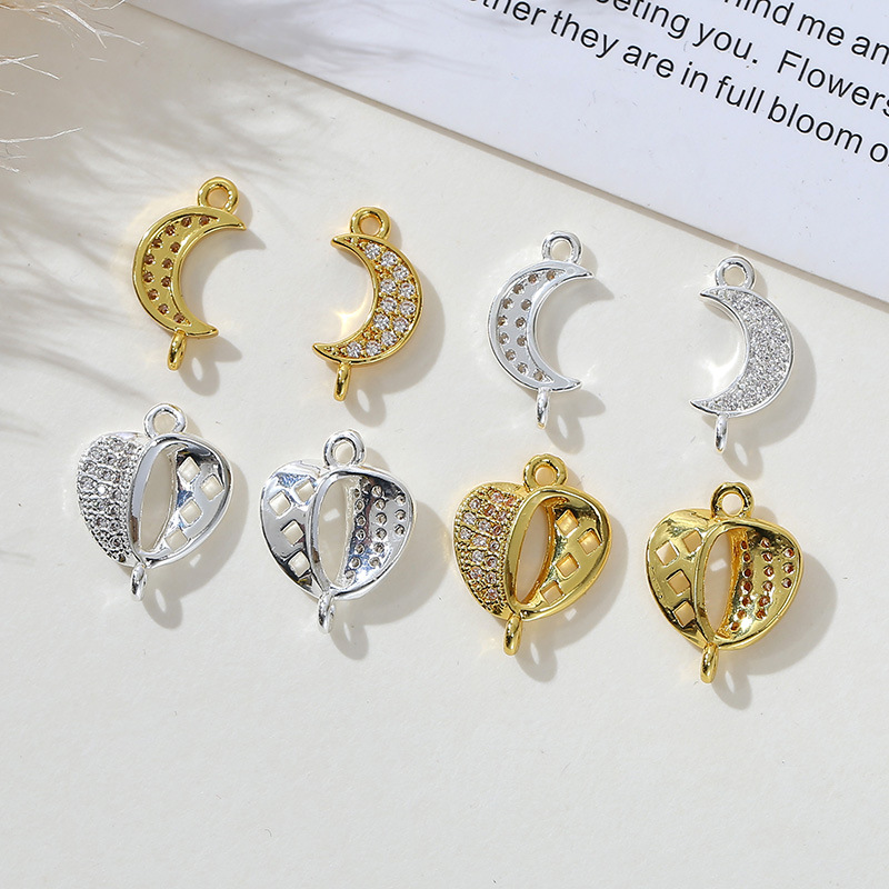 Wholesale of new moon copper zircon handmade diy Lightning eye heart-shaped necklace, bracelet and small pendant accessories pic 2