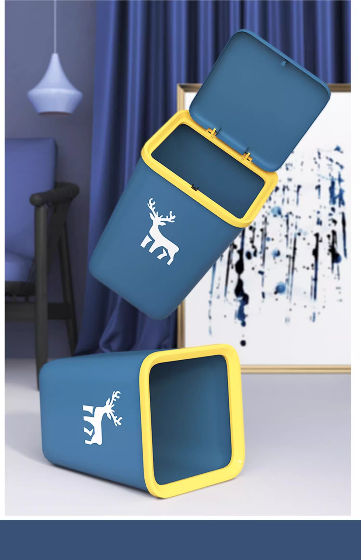 Kitchen, living room, home, bedroom, bathroom, lid-type toilet, waterproof wastebasket, press with lid, large-capacity trash can pic 14