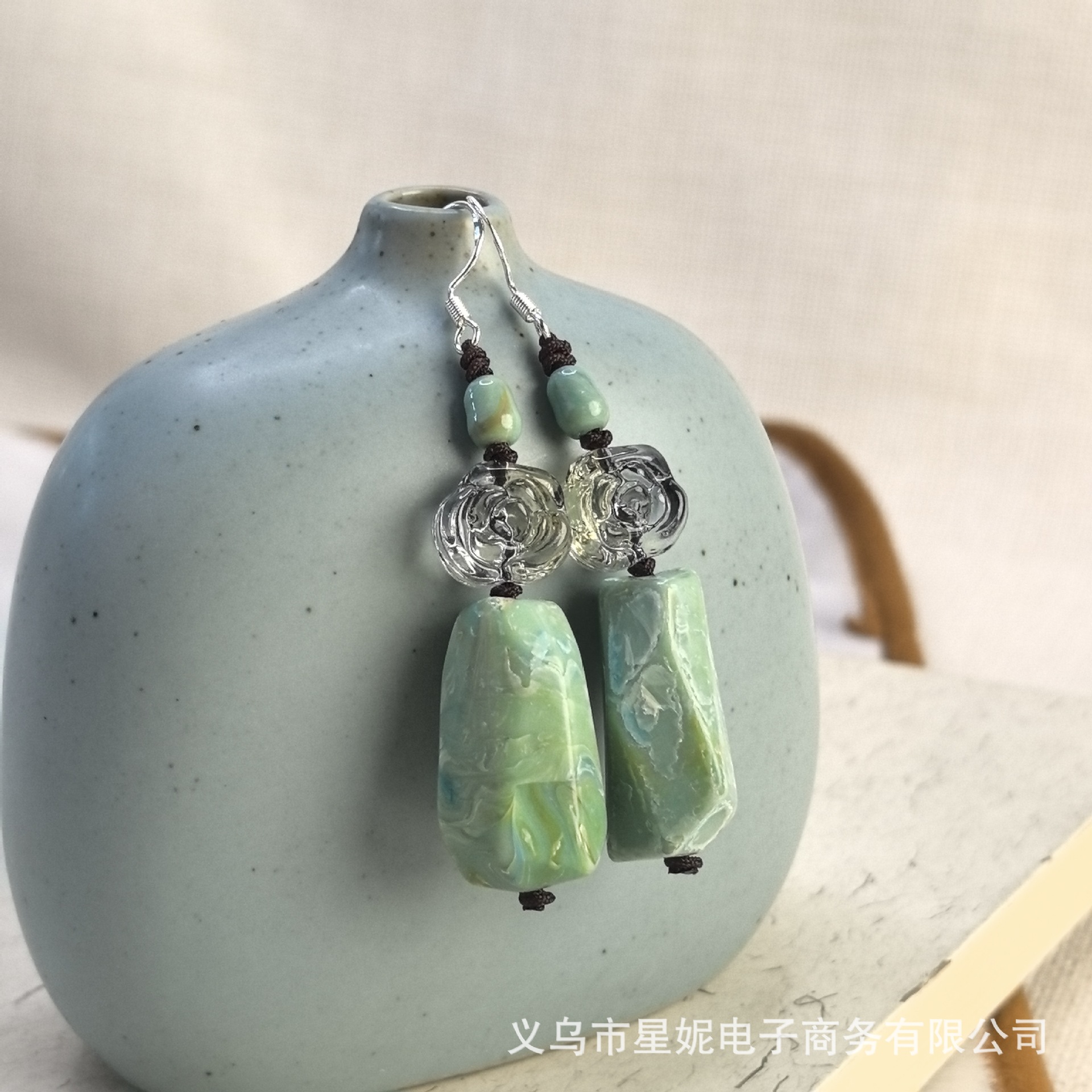 新中式玫瑰花红色紫色清新绿古装汉服轻奢长款不规则耳饰进口详情14