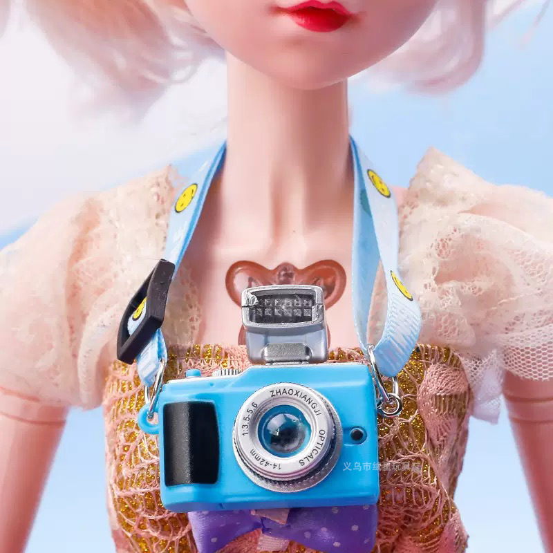 Mini camera pendant, plush toy, electronic light-emitting and sound-emitting simulation camera, cotton doll, smiling face adjustment rope pic 7