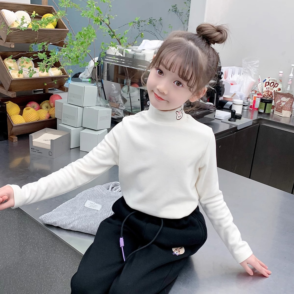 女童加厚打底衫2023冬装新款儿童德绒小宝宝洋气半高领加厚上衣潮详情5