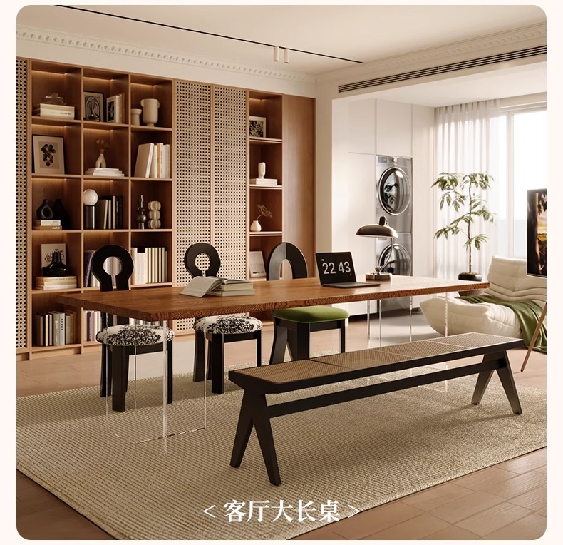 法式复古餐桌椅子实木餐椅家用中古侘寂风化妆钥匙人鱼靠背椅凳子详情9
