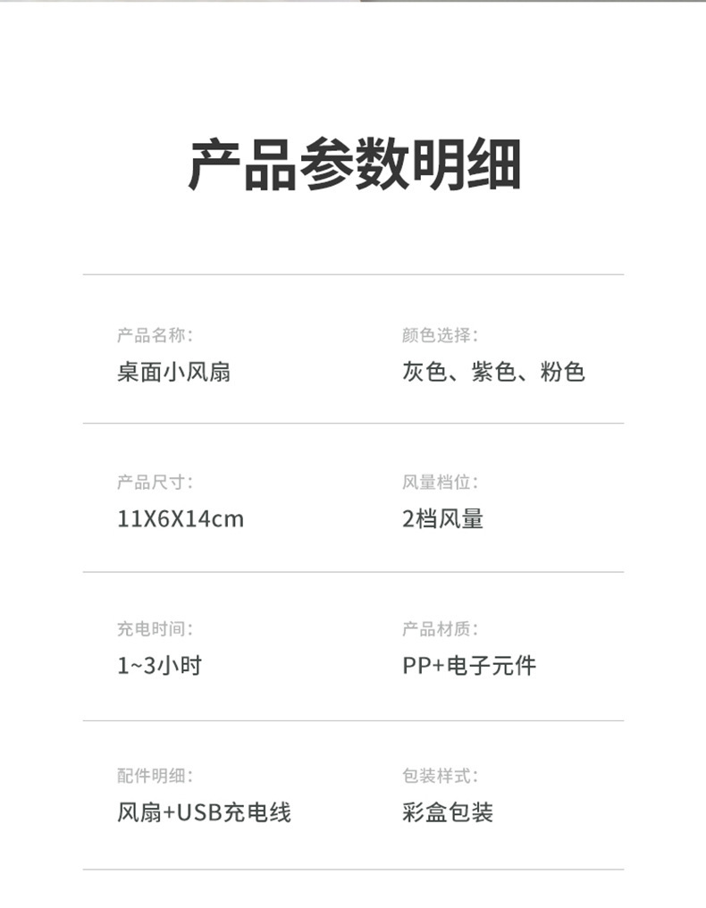 跨境新款台式迷你桌面风扇 usb充电办公室静音三档礼品扇logo批发详情10