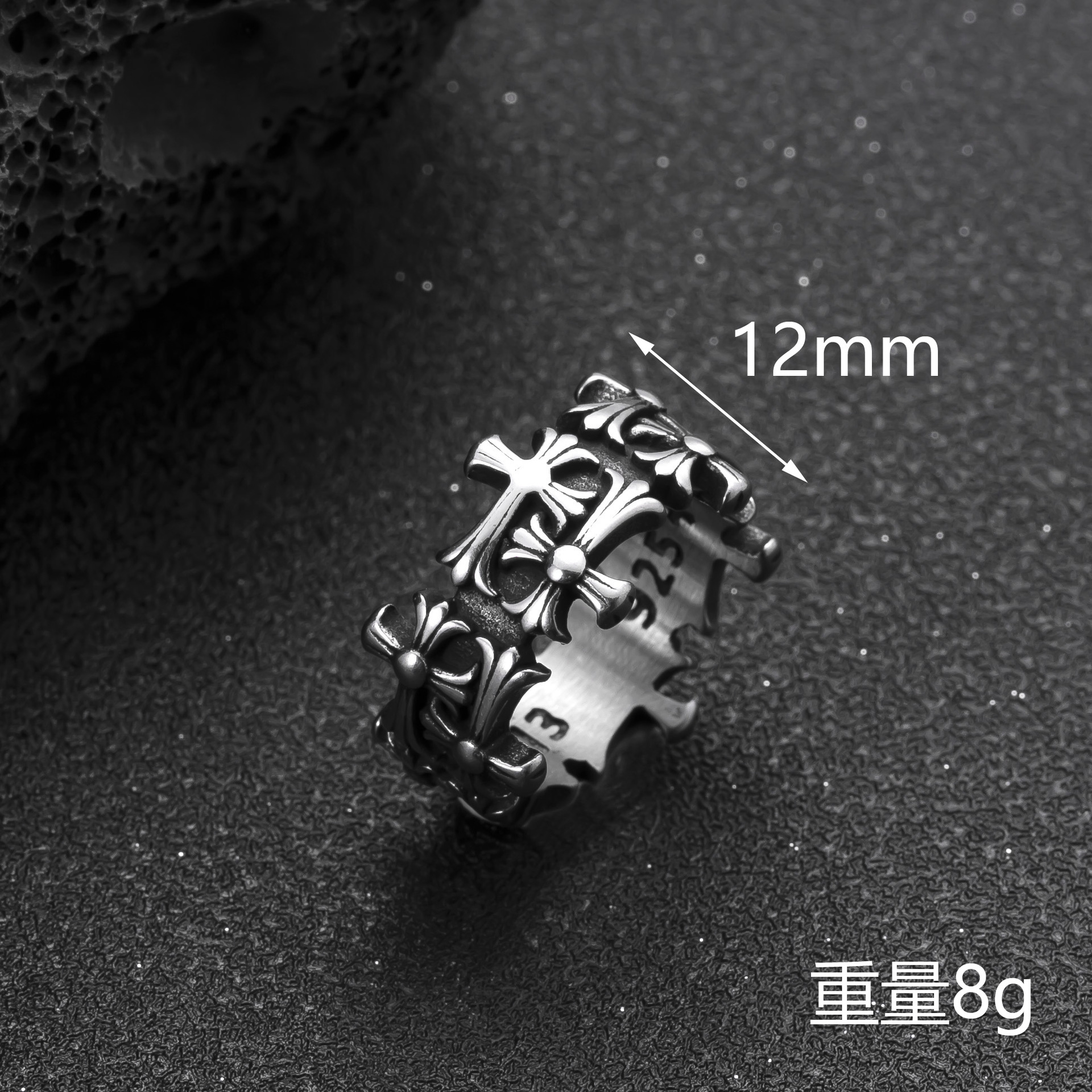 跨境新品不锈钢饰品个性朋克风男士指环铸造骷髅头钛钢戒指批发厂详情21