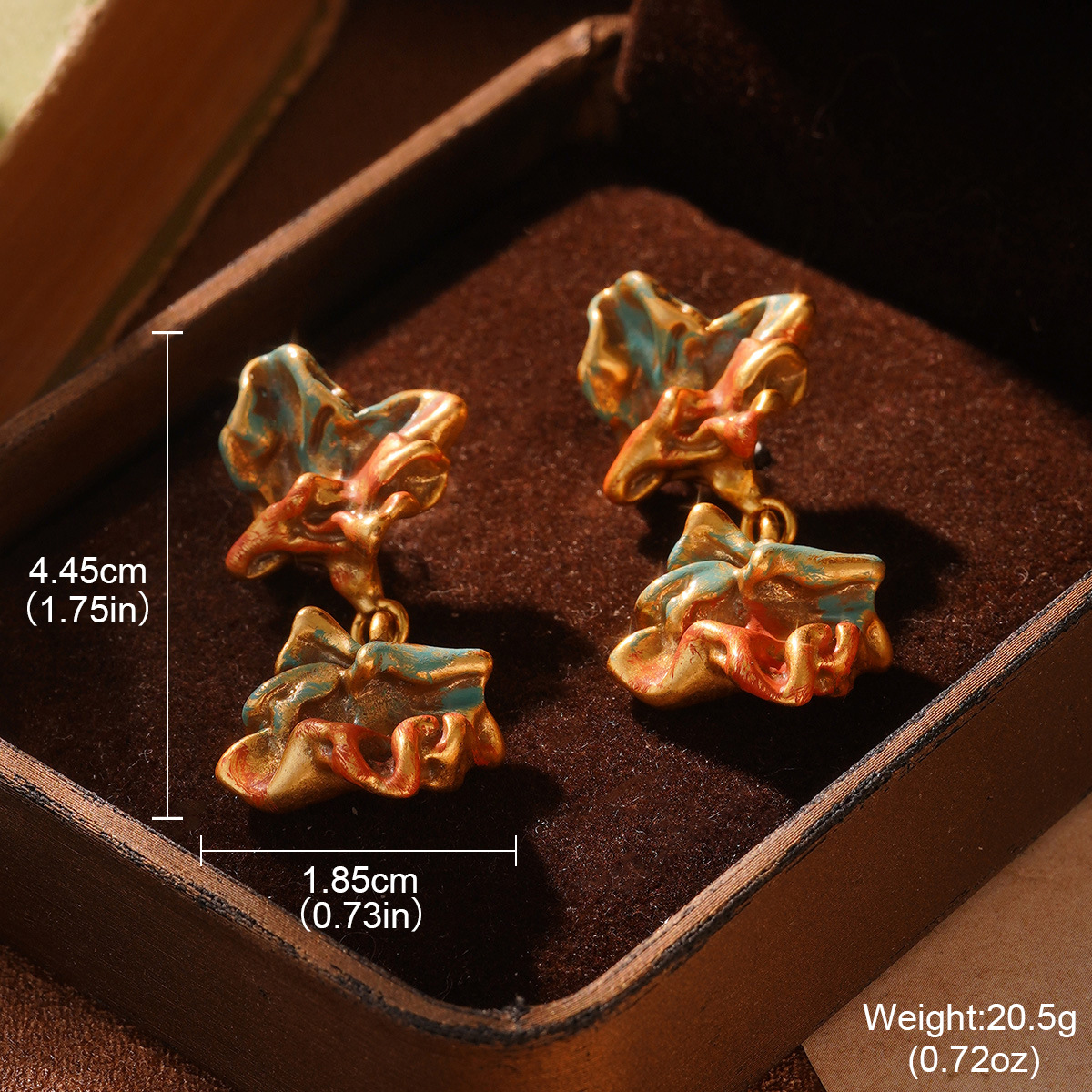 中古彩绘系列珐琅耳饰女简约几何耳坠ins风褶皱复古银针饰品批发详情24