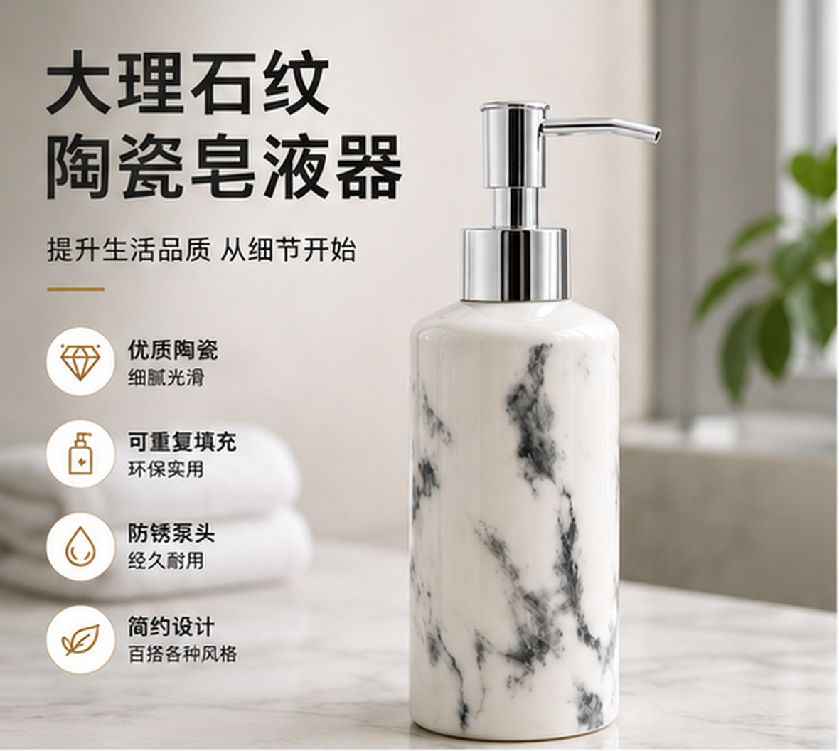 跨境陶瓷洗手液瓶高档酒店洗发水瓶子沐浴露分装瓶高档陶瓷卫浴瓶详情2