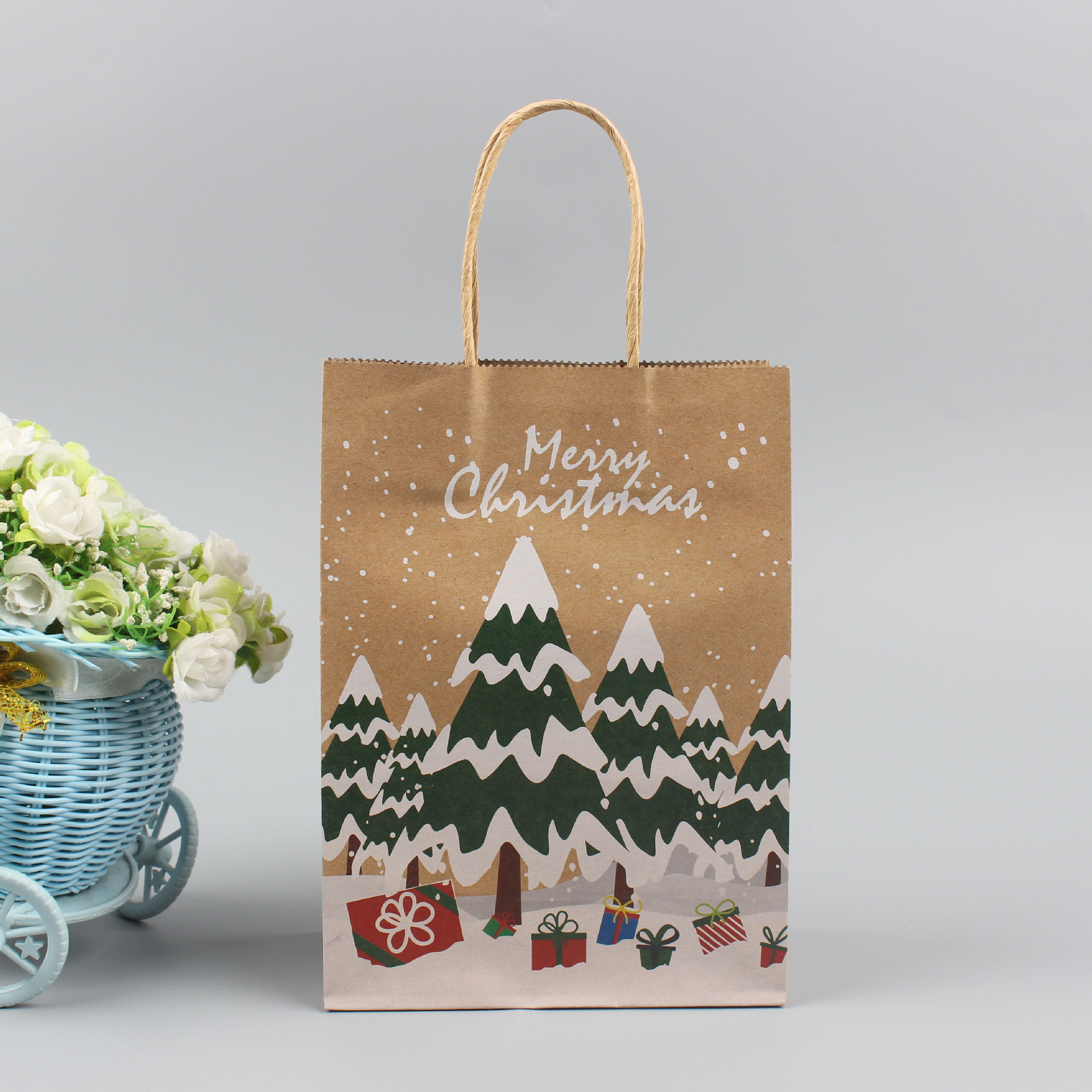 圣诞礼品牛皮纸袋包装外卖食品打包袋新款卡通手提袋圣诞节糖果袋详情8