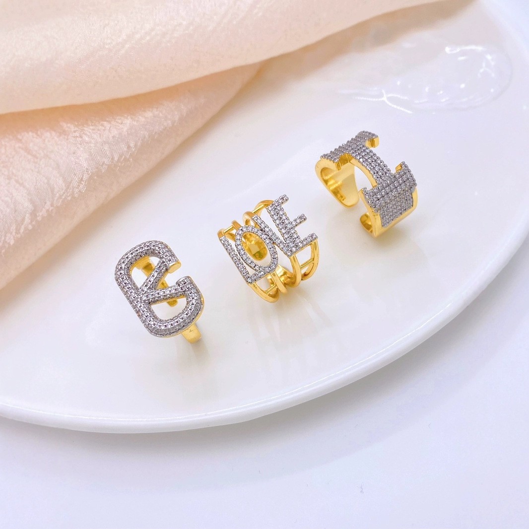 A full-diamond H ring set with light luxury sparkling diamonds and high-carbon diamonds, a classic and versatile light luxury ring style pic 2