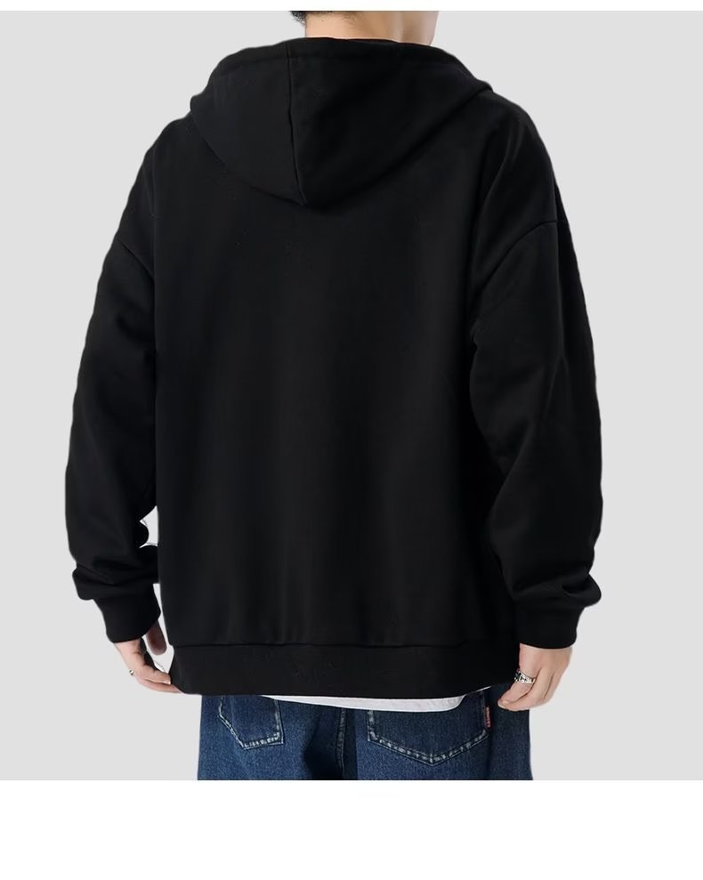开衫卫衣男式秋季连帽衫纯色衣服加绒拉链宽松外套男士秋冬运动衫详情4