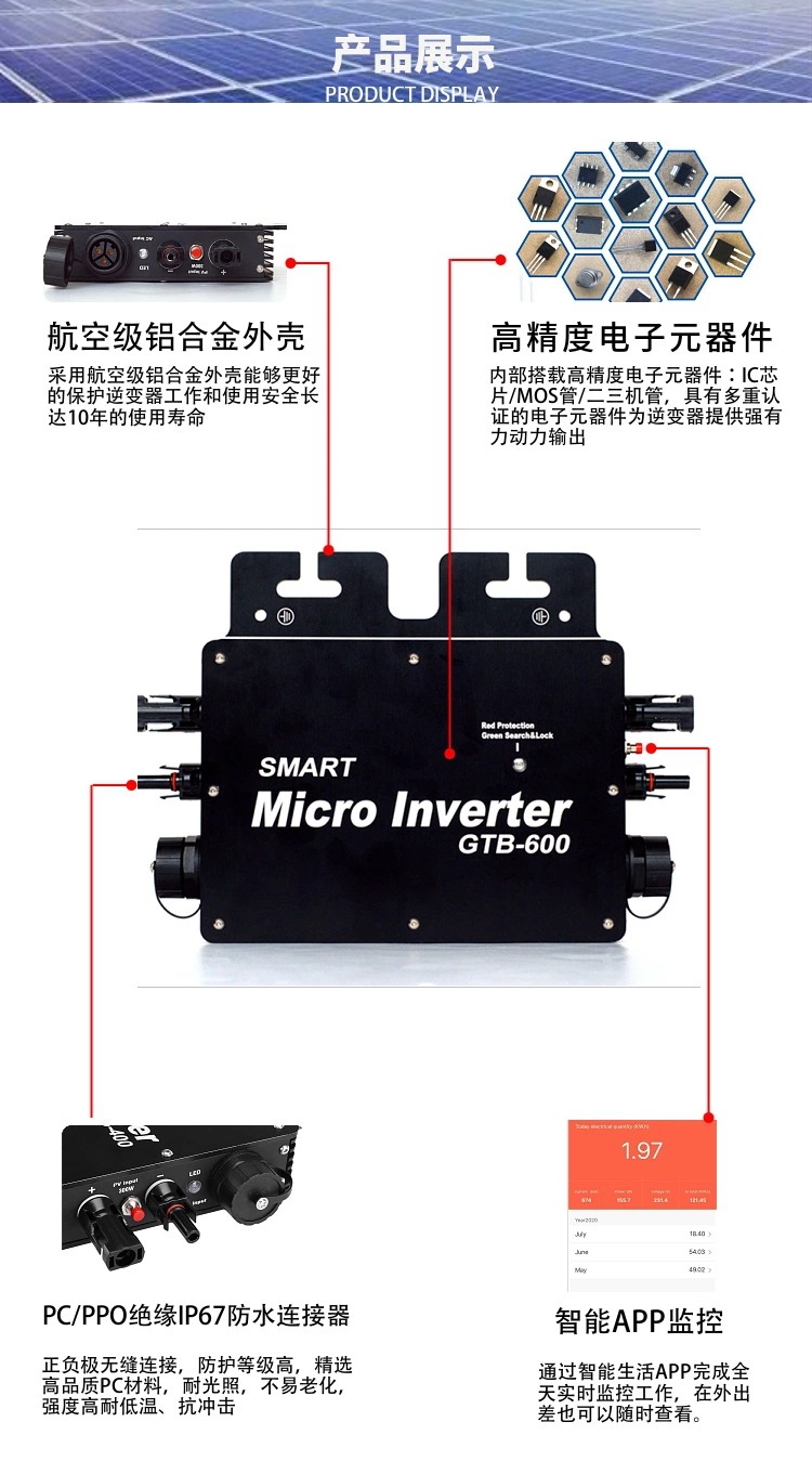 微型逆变器600W防水纯正弦波智能光伏并网太阳能逆变器跨境爆款详情3