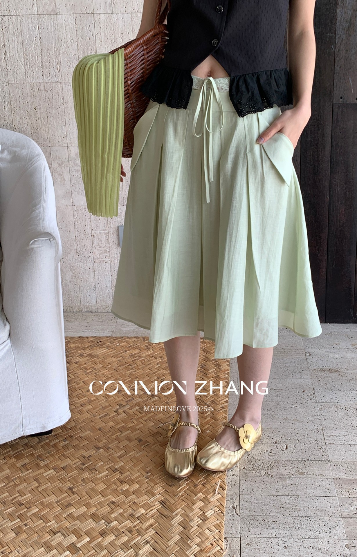 CZ ZHANG Summer French lace-up waist Tencel solid color low-waist A-line pleated skirt B22859 pic 25